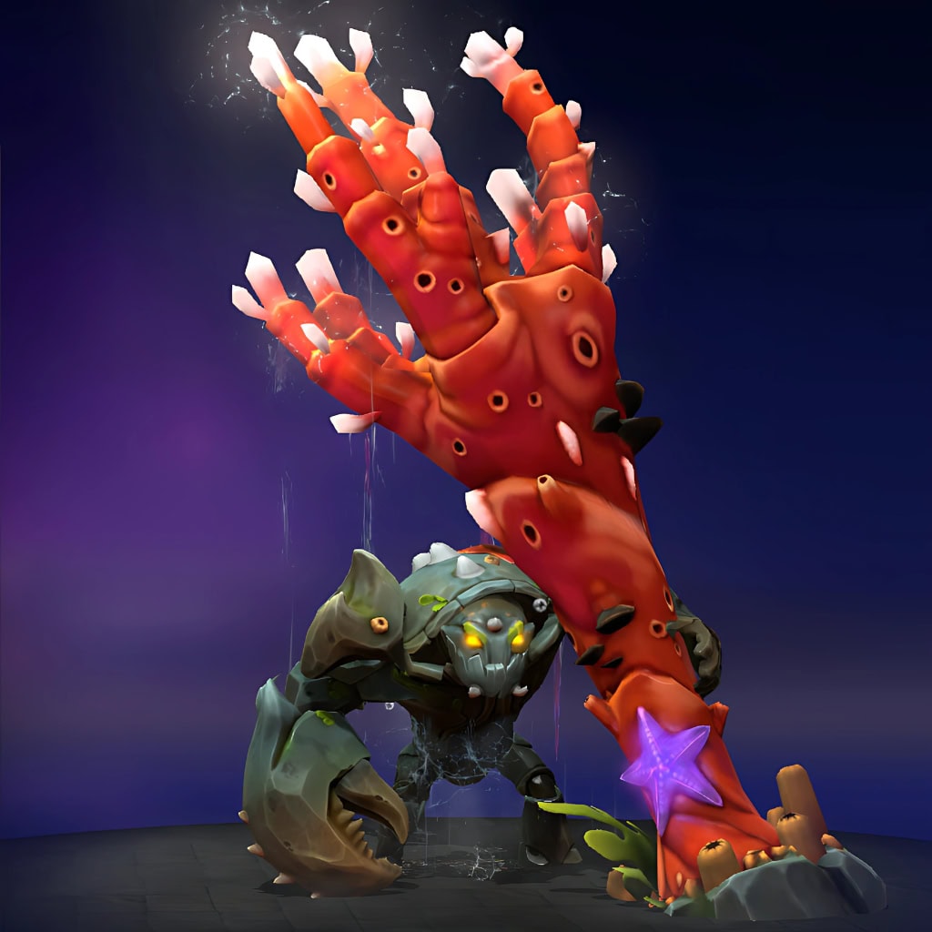 Tiny's "Anthozoan Assault" Nemestice Collector's Cache 2021 set. This deep-sea themed set remodels his body with barnacle-encrusted rock and features a vibrant starfish crown and a massive, intimidating club made from sharp crimson coral.