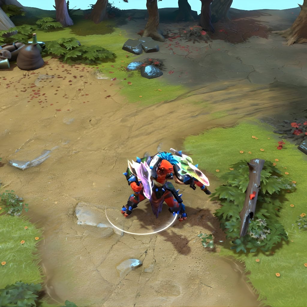 Troll Warlord shown in-game wearing the Conspicuous Culprit set. His twin iridescent crystalline blades, jagged crystal-studded dark armor, and striking blue crystalline mohawk are clearly visible, showcasing the set's glowing energy and unique aesthetic during combat.