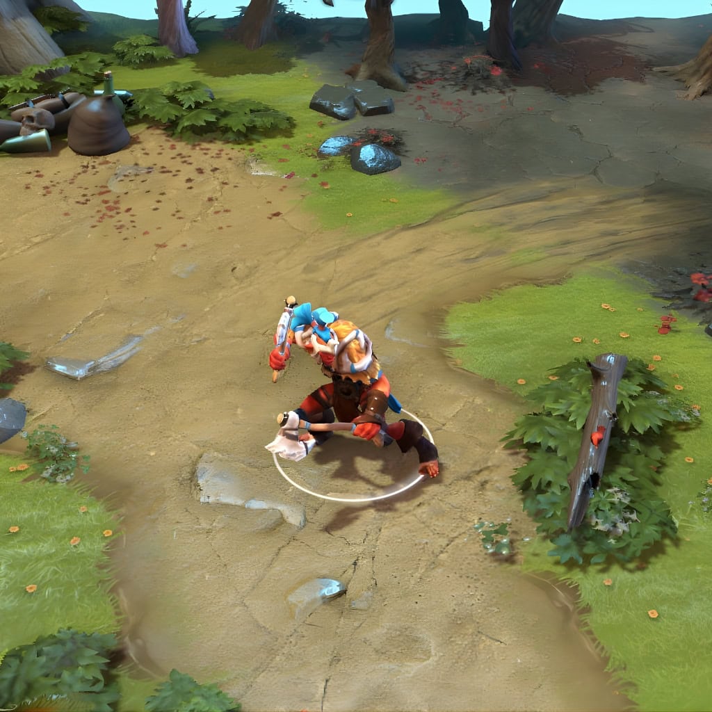 A gameplay screenshot of Troll Warlord's default model in Dota 2. This serves as a baseline to contrast with the stunning in-game presence and thematic design of the Conspicuous Culprit set, which features glowing crystalline weapons and armor.