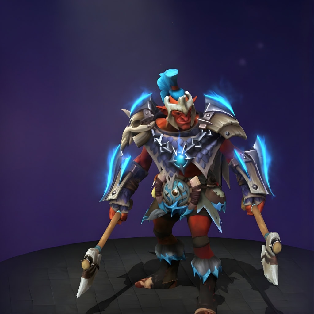 Dota 2 Immortal item, Scale of Bitter Spoil, is a pauldron for Troll Warlord granting dual fire and ice effects to Whirling Axes.