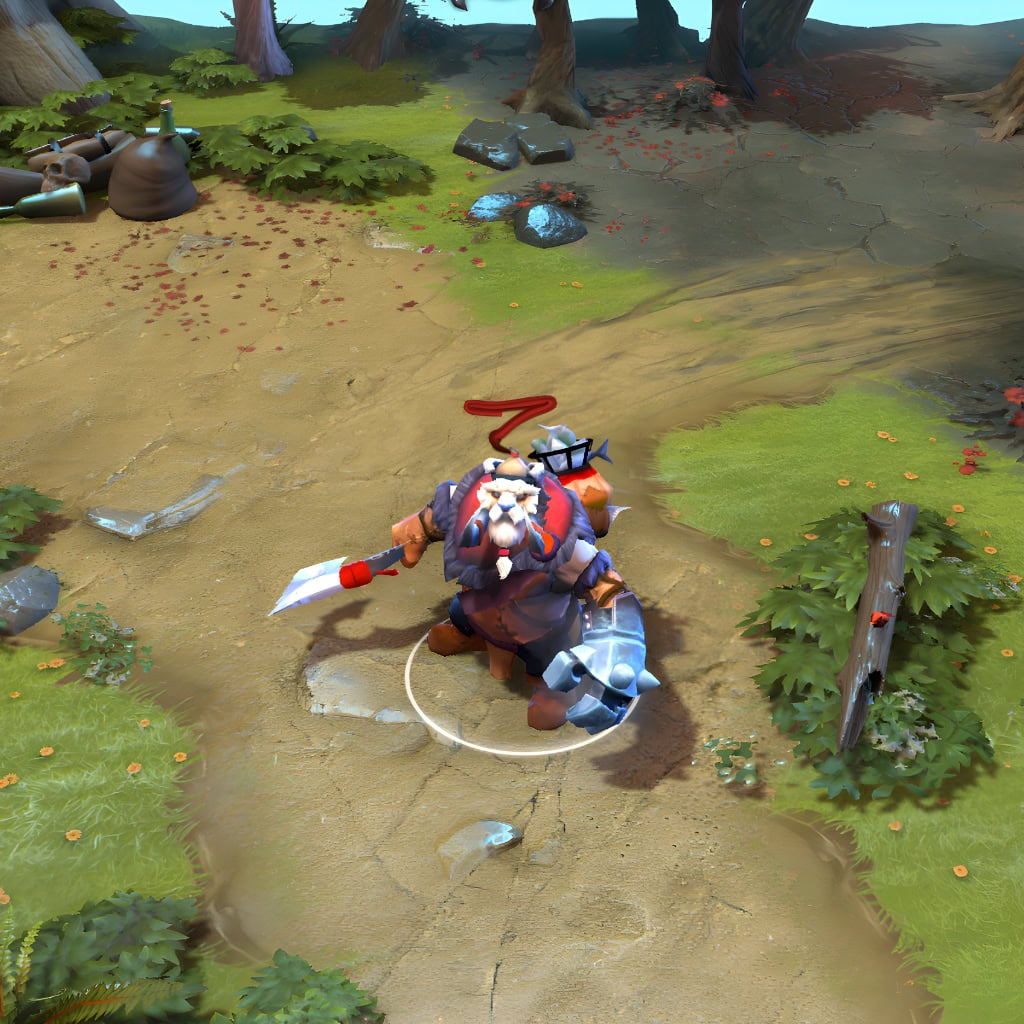A gameplay screenshot of Tusk's default model in Dota 2. This serves as a baseline to contrast with the enhanced in-game visuals, unique adventurer aesthetic, and intricately carved details of the Distinguished Expeditionary cosmetic set.