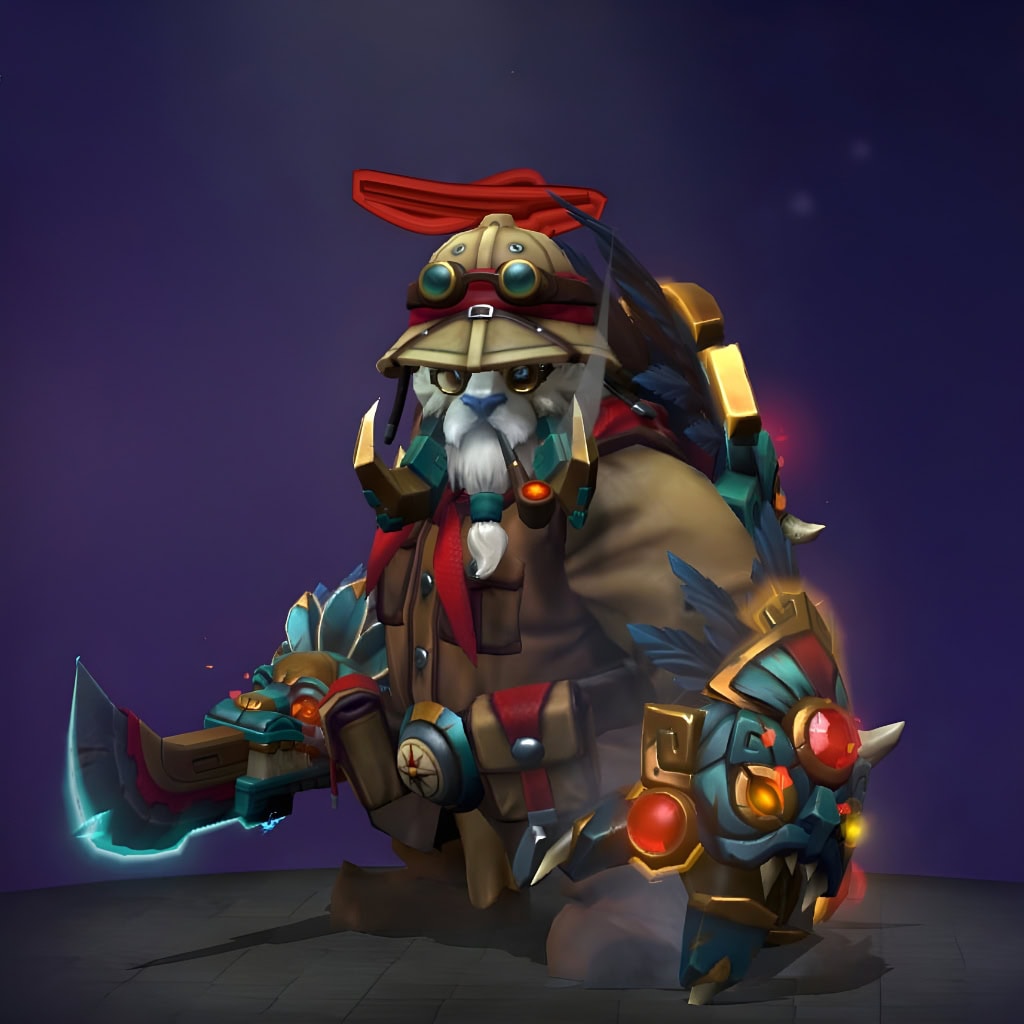 Tusk's "Distinguished Expeditionary" from The International 2019 Collector's Cache 2. This cosmetic transforms him into a renowned adventurer, featuring erudite explorer's headwear with a classic expedition hat, goggles, and spectacles. He wears rugged adventurer's garb, ornate power gauntlets, and a breathtaking custom frozen sigil.
