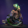 The default skin of Underlord, shown for comparison with the Raiments of the Obsidian Forge set. This highlights the transformation into a heavy-duty, armored war machine with scorched metal plates, massive gauntlets, and a horned helm containing a glowing green energy core.