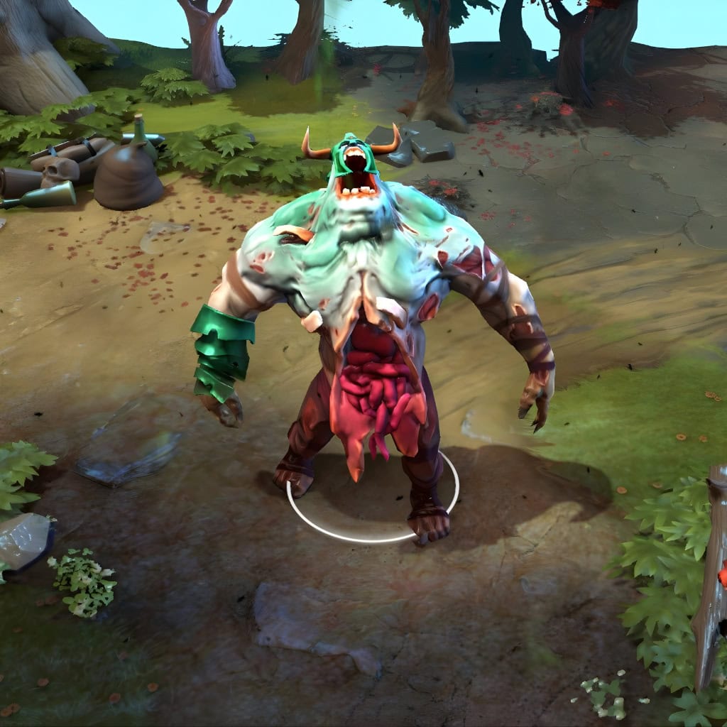 The default Flesh Golem ultimate form for Undying, shown for comparison with the "Hymn of the Pious Plague" set's custom Golem. This highlights the standard appearance of his ultimate, contrasting it with the set's thematic changes.