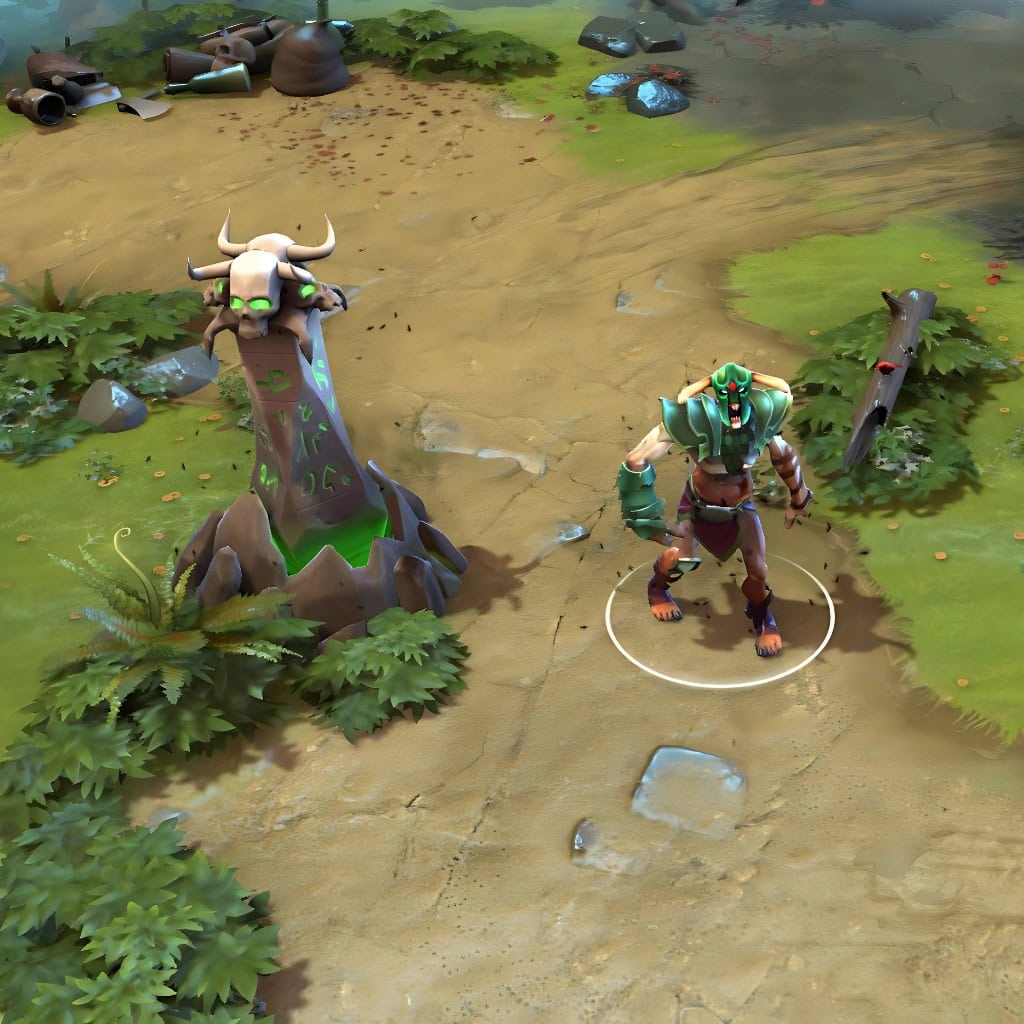 A gameplay screenshot of Undying's default model in Dota 2. This serves as a baseline to contrast with the enhanced in-game visuals, unique mad scientist aesthetic, arcing Tesla coils, and the terrifying custom Flesh Golem ultimate of the Dirge Amplifier cosmetic set.