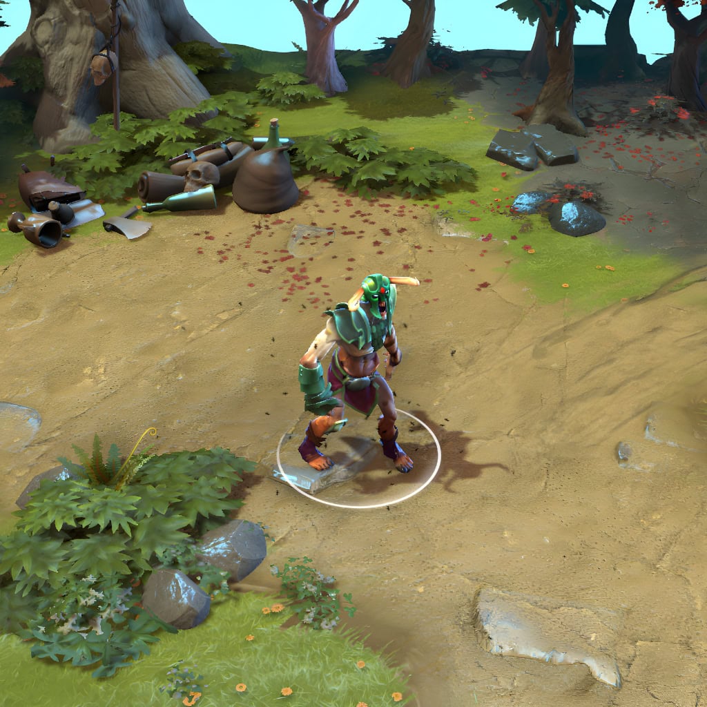 A gameplay screenshot of Undying's default model in Dota 2. This serves as a baseline to contrast with the unique silhouette, glowing particle effects, and cursed miner theme of the Forlorn Descent cosmetic set.