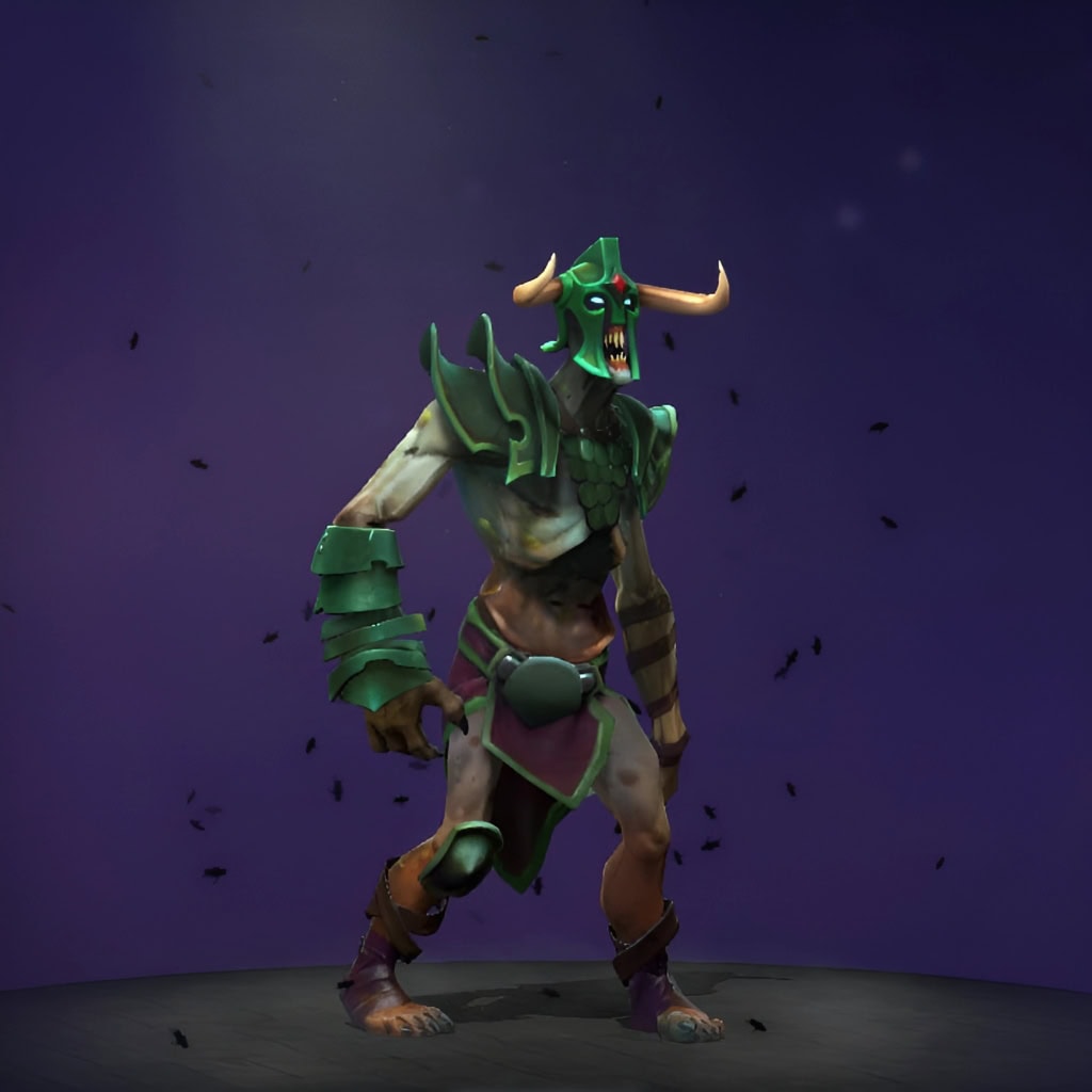 The default skin of Undying, shown for comparison with the Hymn of the Pious Plague set. This highlights the transformation into a corrupted, armored Dirge-singer, contrasting his standard appearance with glowing green crystalline structures, spiky armor, and a thematic conversion of his abilities.