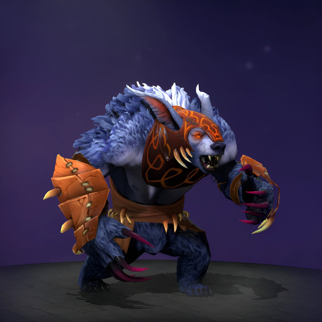 The default skin of Ursa, shown for comparison with the Trophies of the Hallowed Hunt set. This highlights the transformation into a demonic predator, featuring a savage skull helm, brutal crimson claws, and a unique backpiece with a glowing, all-seeing eye.