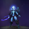 The default skin of Vengeful Spirit, for comparison with the Echoes of the Eyrie set from The International 2015 Collector's Cache. This highlights the transformation into a fierce avian avenger with a spectral flame crest, crimson-tipped armor, and a custom glowing weapon.