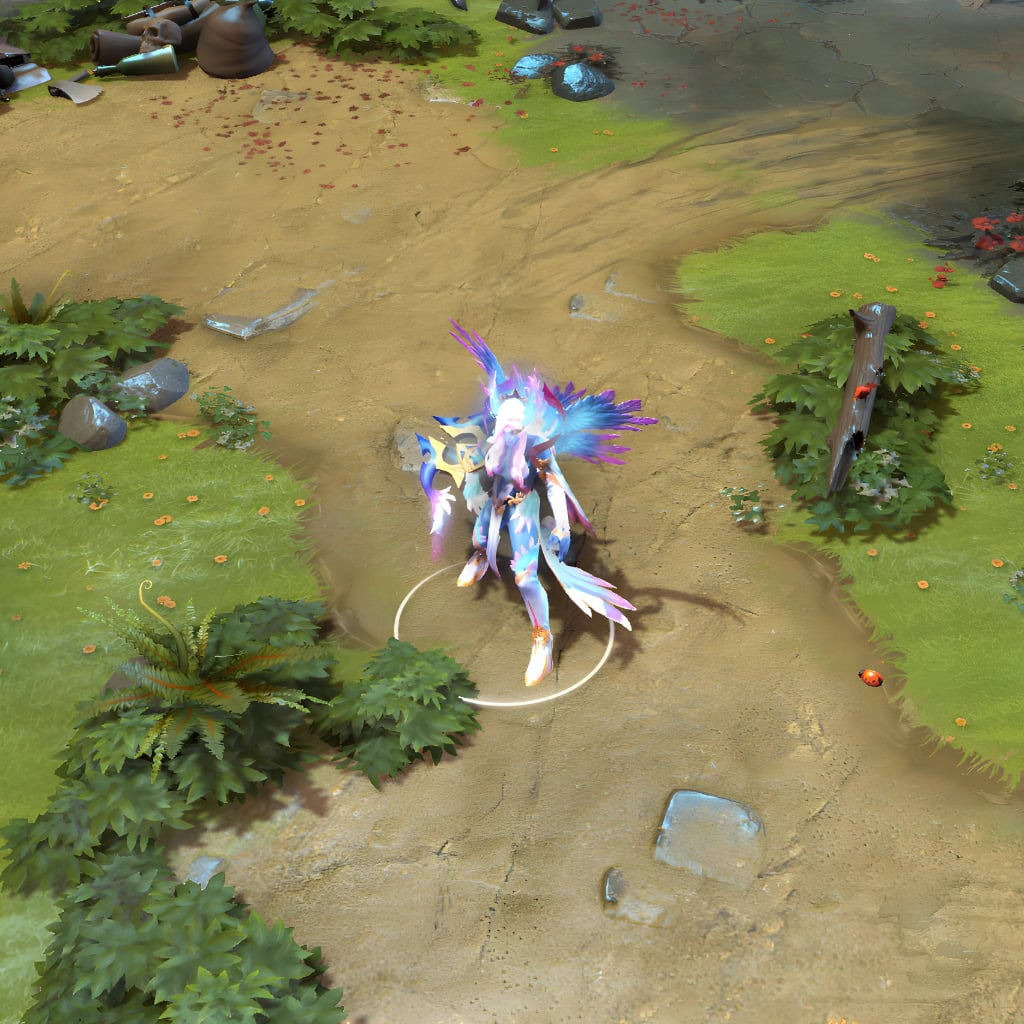 Vengeful Spirit shown in-game wearing the Vision of the Seraph Scion Style 2 (Light) set. The pristine white and light blue fabrics, soft pink hair, and radiant multi-layered wings are clearly visible, showcasing the set's full celestial impact during gameplay.