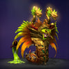 Dota 2 Immortal item, Aktok's Domain, redesigns Venomancer's tail into a glorious, multi-headed serpentine crest with gold plating and vibrant feathers.