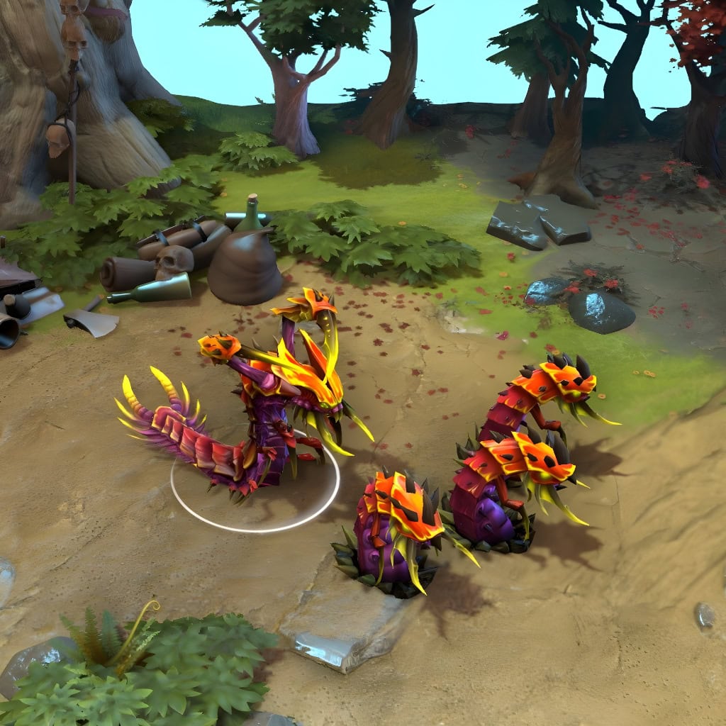 Venomancer shown in-game wearing the Molokau Stalker set. His horrifying insectoid form with deep purple and vibrant red chitin, predatory pincers, and luminous green eyes are clearly visible, creating an unsettling and aggressive presence on the battlefield.