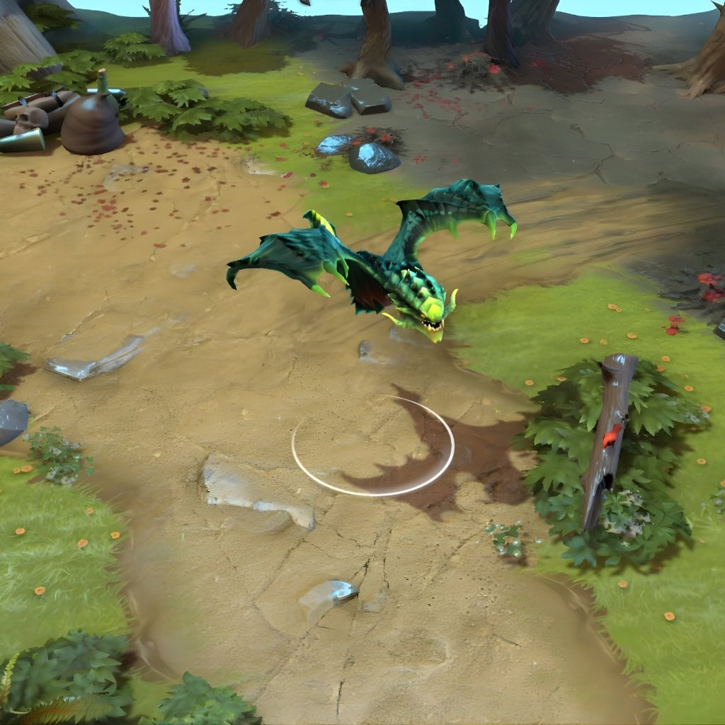 A gameplay screenshot of Viper's default model in Dota 2. This serves as a baseline to contrast with the sharp, otherworldly details and intimidating presence of the King of the Corrupted Nest set, which features glowing wing patterns and a redesigned, armored, finned tail.