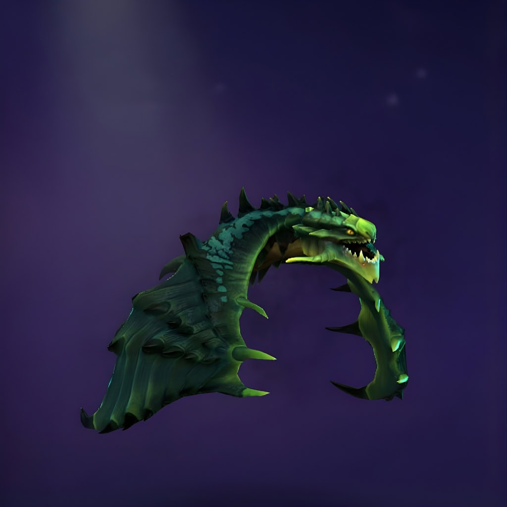 The default skin of Viper, shown for comparison with the King of the Corrupted Nest set. This highlights the transformation into a crystalline, corrupted Netherdrake, contrasting his standard appearance with jagged textures, glowing Nemestice glyphs, and a menacing, crystal-crowned maw.