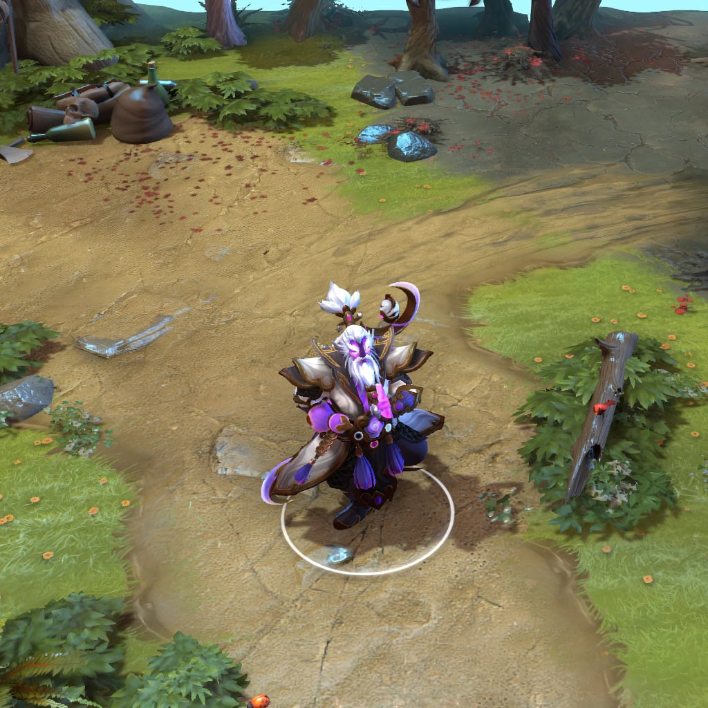 Void Spirit shown in-game wearing the Sublime Equilibrium set. The 'Visage of the Master' with its long white beard, the ornate imperial armor, and the glowing violet energy of the crescent blades are all clearly visible, creating a mesmerizing and commanding presence during teamfights.