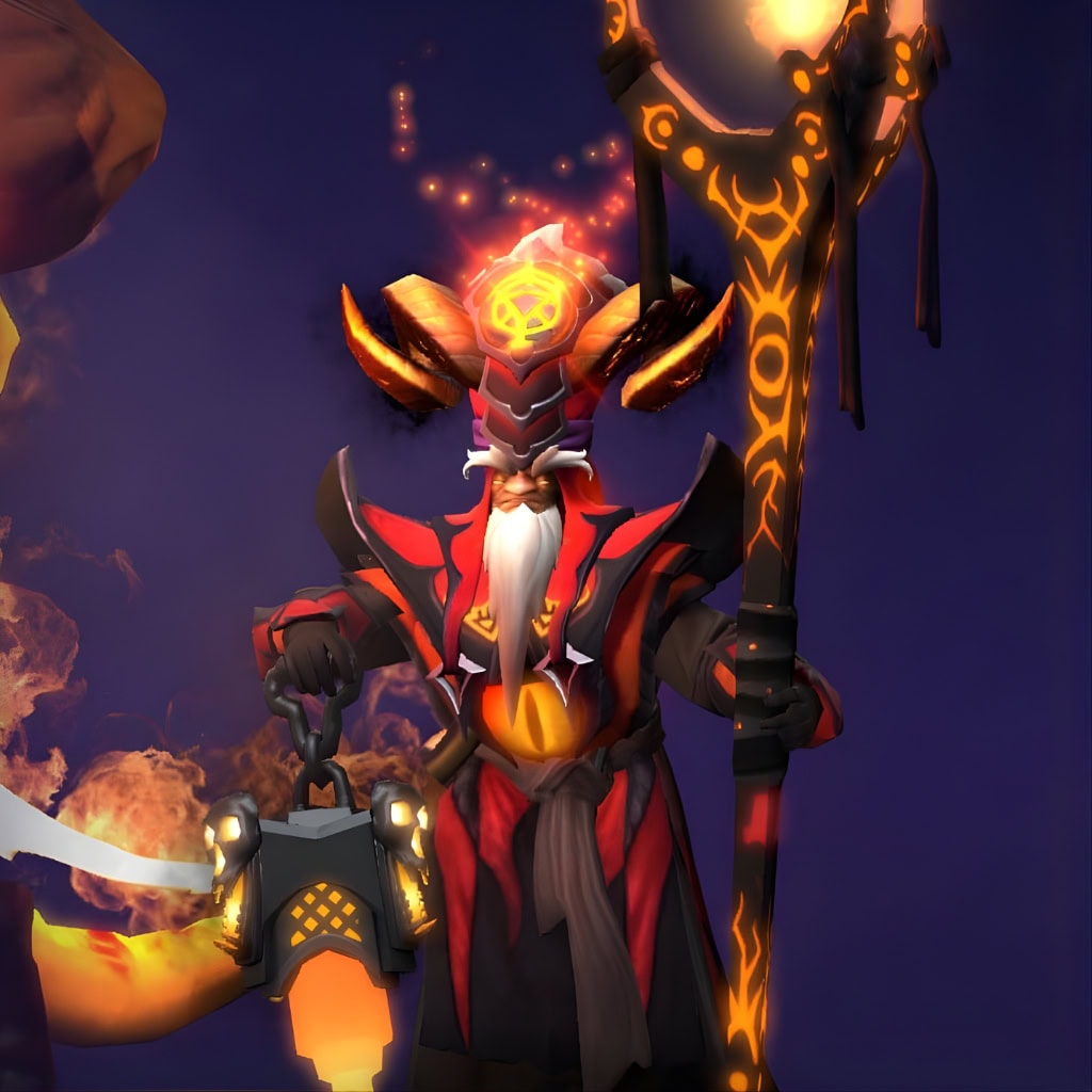 Dota 2 Immortal item, Warden of the Hellborn, is a menacing helm for Warlock with glowing demonic horns and a pulsating abyssal core.