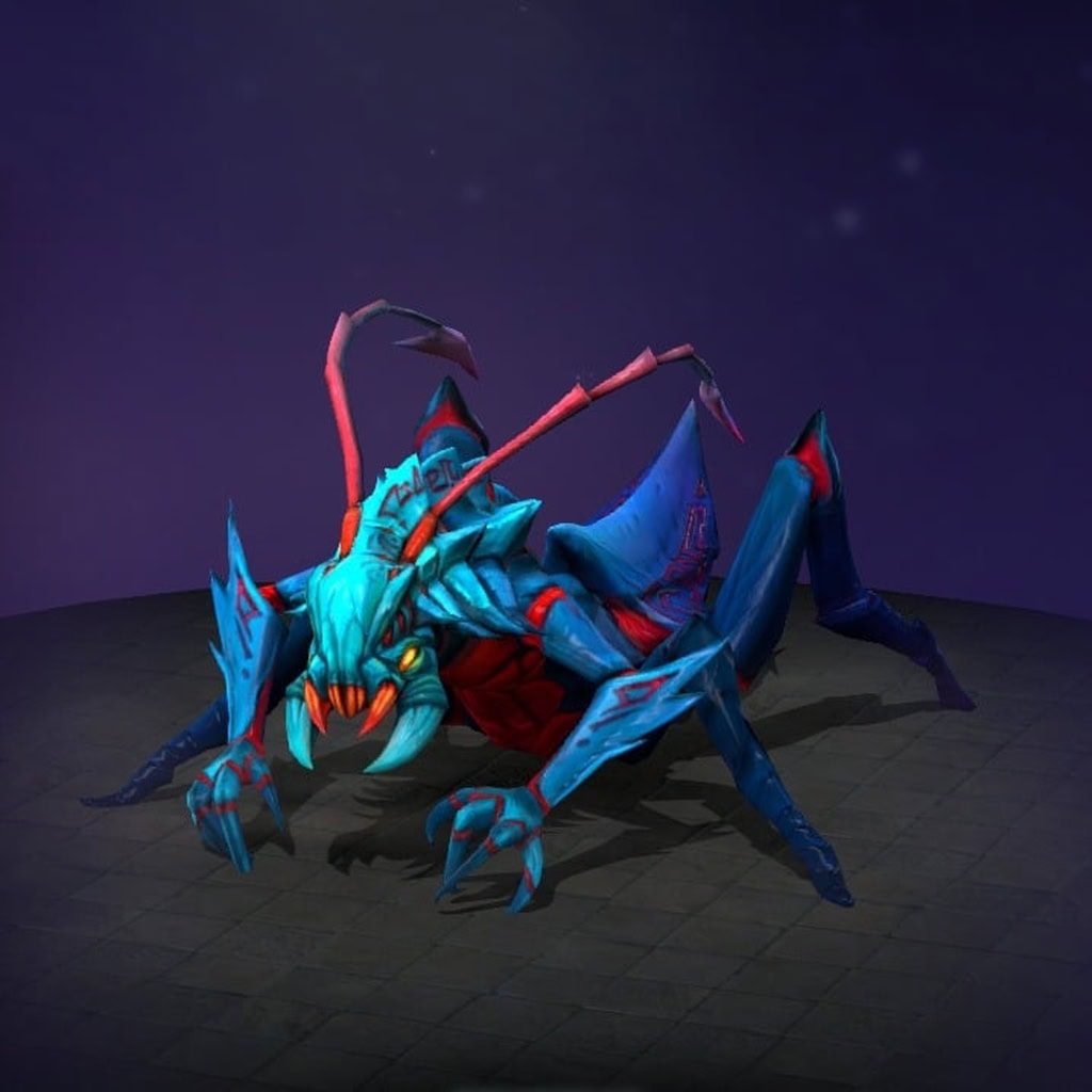 The default skin of Weaver, shown for comparison with the Dimension Ripper set. This highlights the transformation into a fearsome, crystalline entity, contrasting his standard appearance with an emerald-green carapace, iridescent wings, and glowing neon-energy limbs.