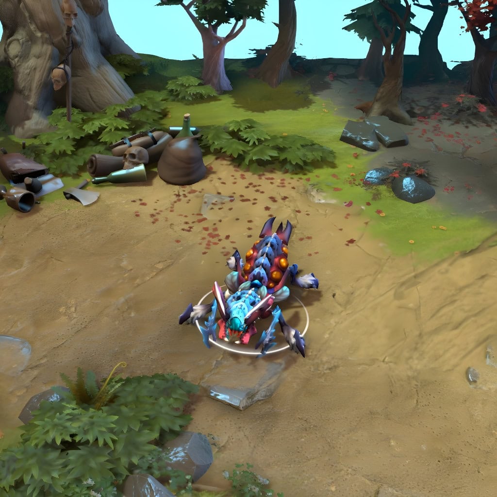 Weaver shown in-game wearing the Grasp of the Riven Exile set. His cobalt blue and crimson red chitin carapace, sharp blades, and glowing yellow bio-luminescent sacks are clearly visible, creating an aggressive and unforgettable predatory presence.