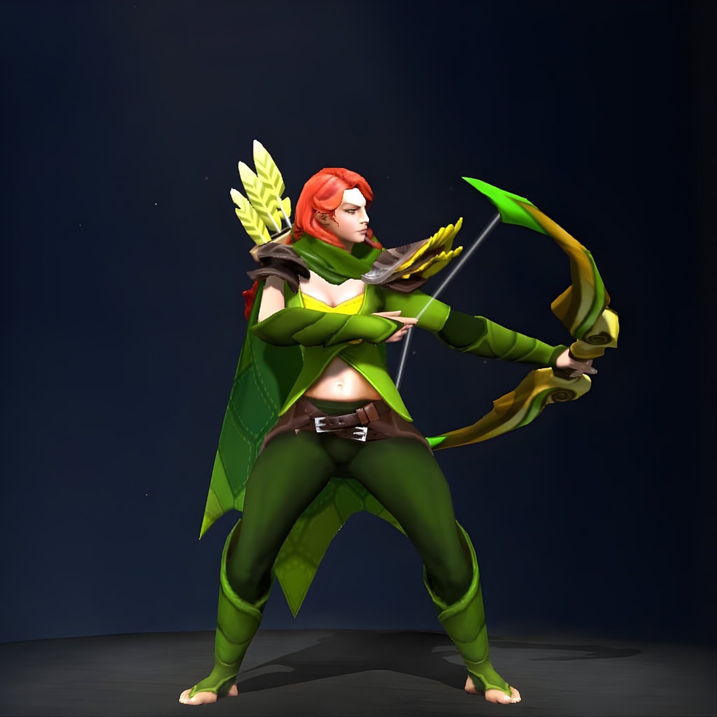 The default skin of Windranger, shown for comparison against the Fluttering Breeze Arcana Bundle set.