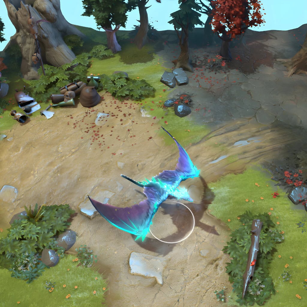 A gameplay screenshot of Winter Wyvern's default model in Dota 2. This serves as a baseline to contrast with the fundamental redesign and commanding presence of the Defender of the Brumal Crest cosmetic set.