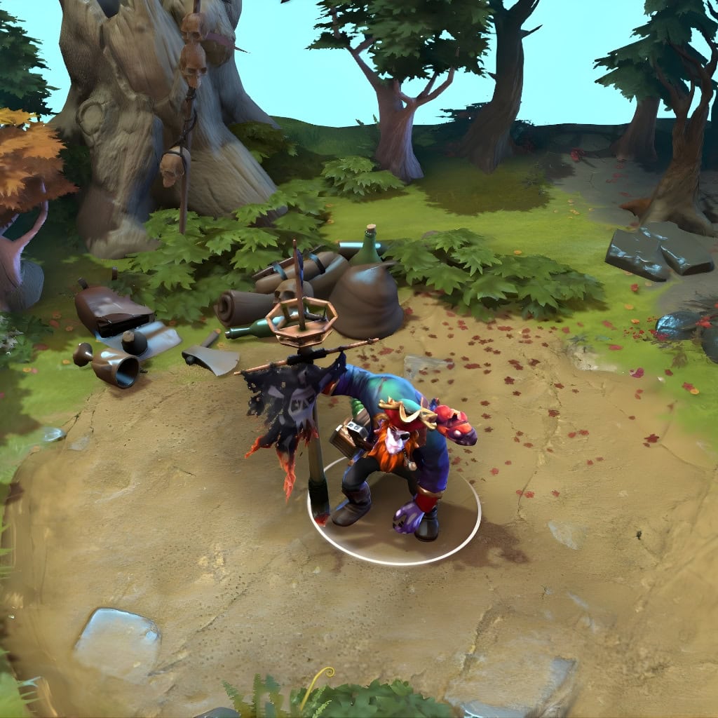 Witch Doctor shown in-game wearing the Spoils of the Vodou Rover set. His cursed ship's mast weapon with its smoldering, ethereal embers, skeletal parrot familiar, and ghostly captain's regalia are clearly visible, showcasing the set's full ghoulish pirate theme.