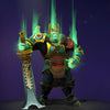 The default skin of Wraith King, shown for comparison with the Grim Destiny set. This highlights the transformation into a formidable king with eerie green and ebon grandeur, burnished gold accents, a spiked crown, jagged armor, and a glowing green sword.