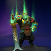 The default skin of Wraith King, shown for comparison with the Tyrant of the Veil set. This highlights the dramatic transformation into a dark sovereign, emphasizing the dark jade and gold armor, ethereal green glow, formidable horned helm, and massive crimson-edged blade of this exclusive Summer 2023 Collector's Cache skin.