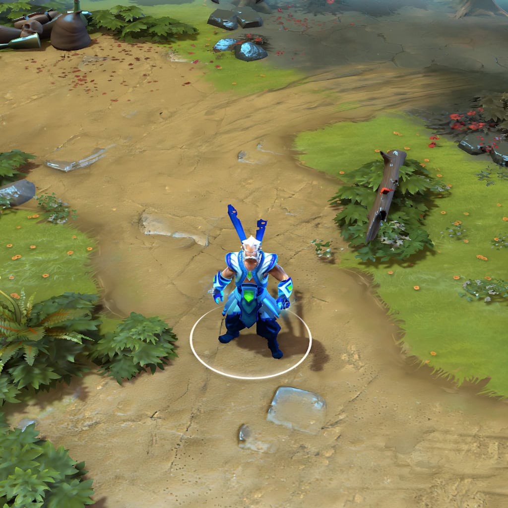A gameplay screenshot of Zeus's default model in Dota 2. This serves as a baseline to contrast with the enhanced in-game visuals and unique celestial aesthetic of the Photonic Father cosmetic set, showcasing its impact on spell effects.