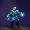 The default skin of Zeus, for comparison with the Wartorn Heavens set from The International 2016 Collector's Cache. This highlights the transformation into a battle-ready king with regal armor, a majestic helmet, and gauntlets crackling with blue lightning.