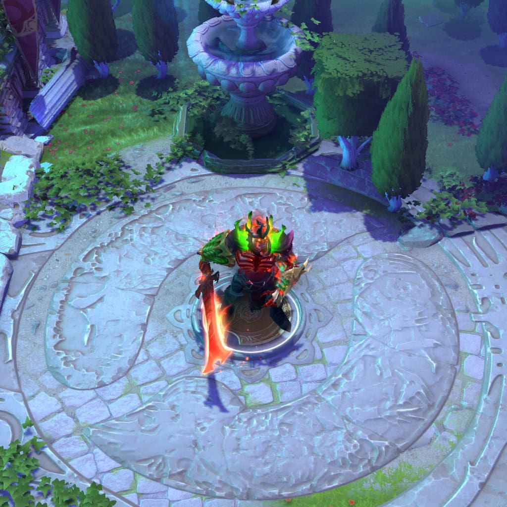 Dota 2 map with vibrant Aurora weather effect, showcasing colorful celestial lights and a hero.
