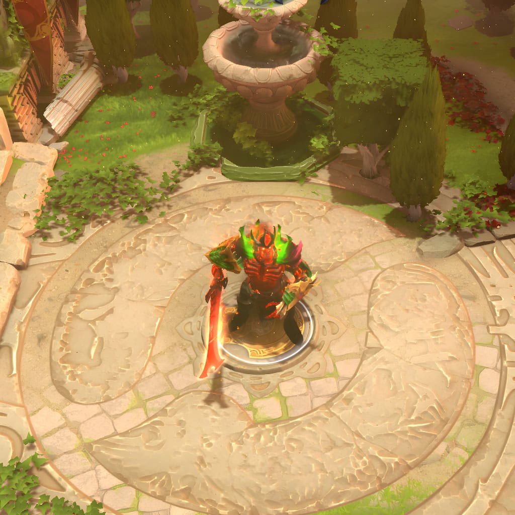 Dota 2 map with a dusty Sirocco weather effect, featuring sandy winds sweeping across and a hero.