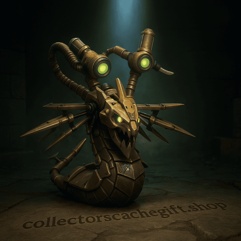 Promotional 3D render of the Mechamancer set for Venomancer in Dota 2, showcasing its bronze mechanical design and glowing green eyes.